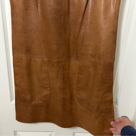Vince Cognac Brown 100% Leather Mini Shift Dress Size 10 - Picture 11 of 16